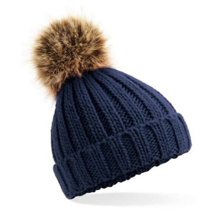 Beechfield gyerek sapka Fur Pom Pom Chunky Beanie tengerkék