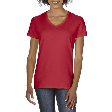 Gildan női póló Premium Cotton V-Neck 185 piros