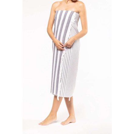 Kariban strandtörölköző Striped Fringed Fouta 380 fehér-füst