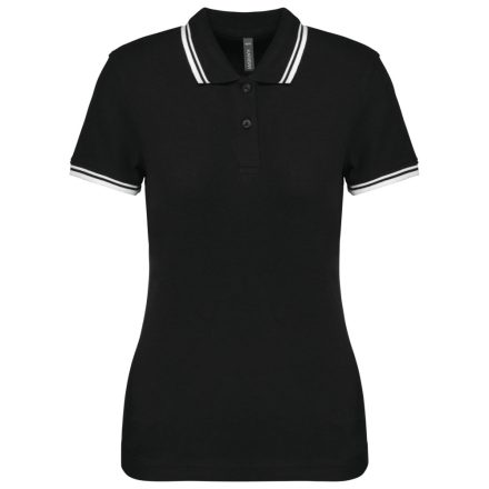 Kariban női galléros póló Striped Pique 180 fekete-fehér
