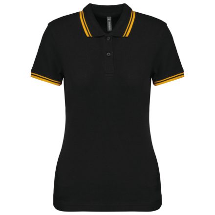 Kariban női galléros póló Striped Pique 180 fekete-sárga