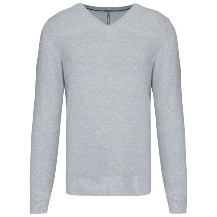 Kariban kötött pulóver Premium Jumper V-Neck melírozott szürke